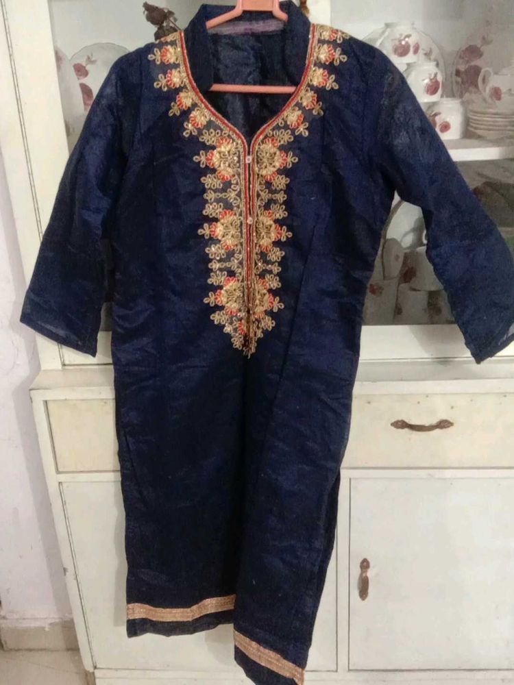 Elegant Navy Blue Kurtawith plazo Set