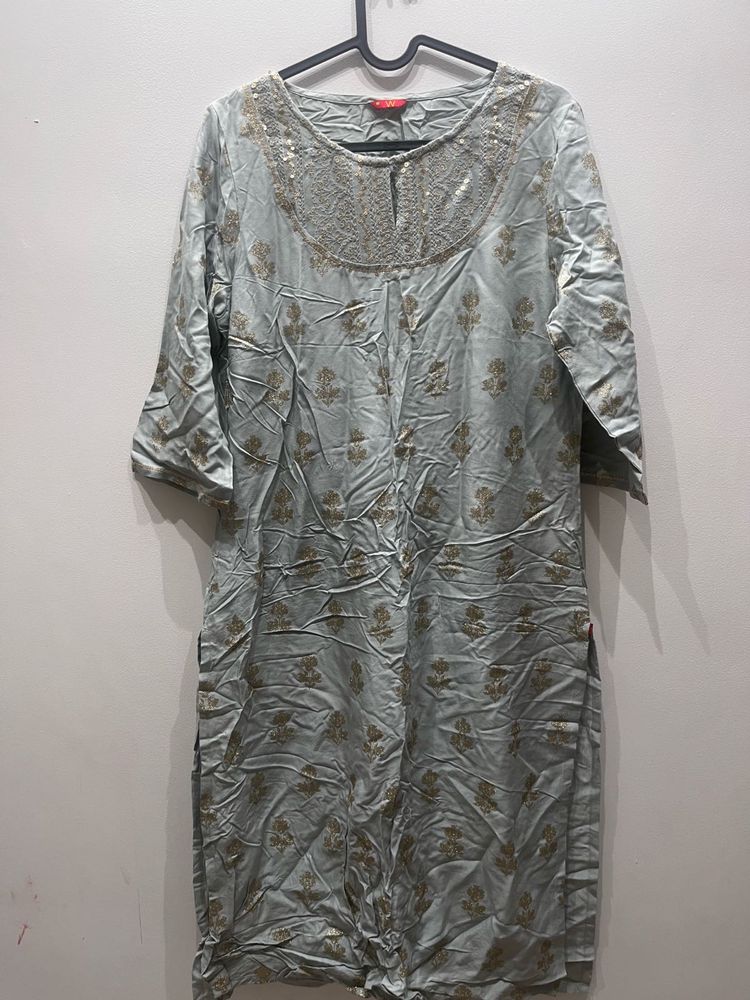 Light Blue Kurta with Golden Print - Unused