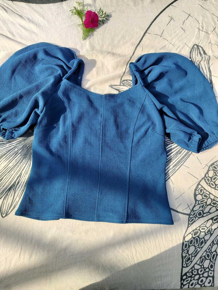 Blue Puff Sleeve Top