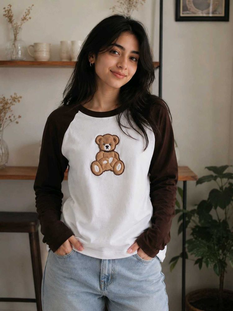 Cute Teddy Bear Raglan Top