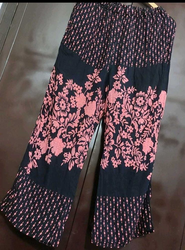 Black Lower Pyjama Pink Floral Print For 30 Waist