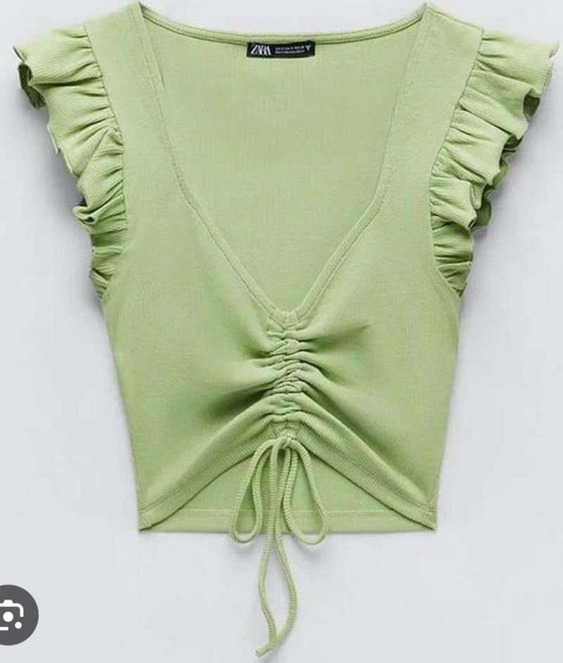 Green Ruched Crop Top