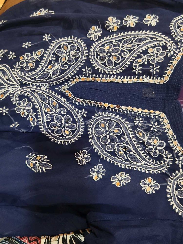 Embroidered Blue Chiffon Blouse