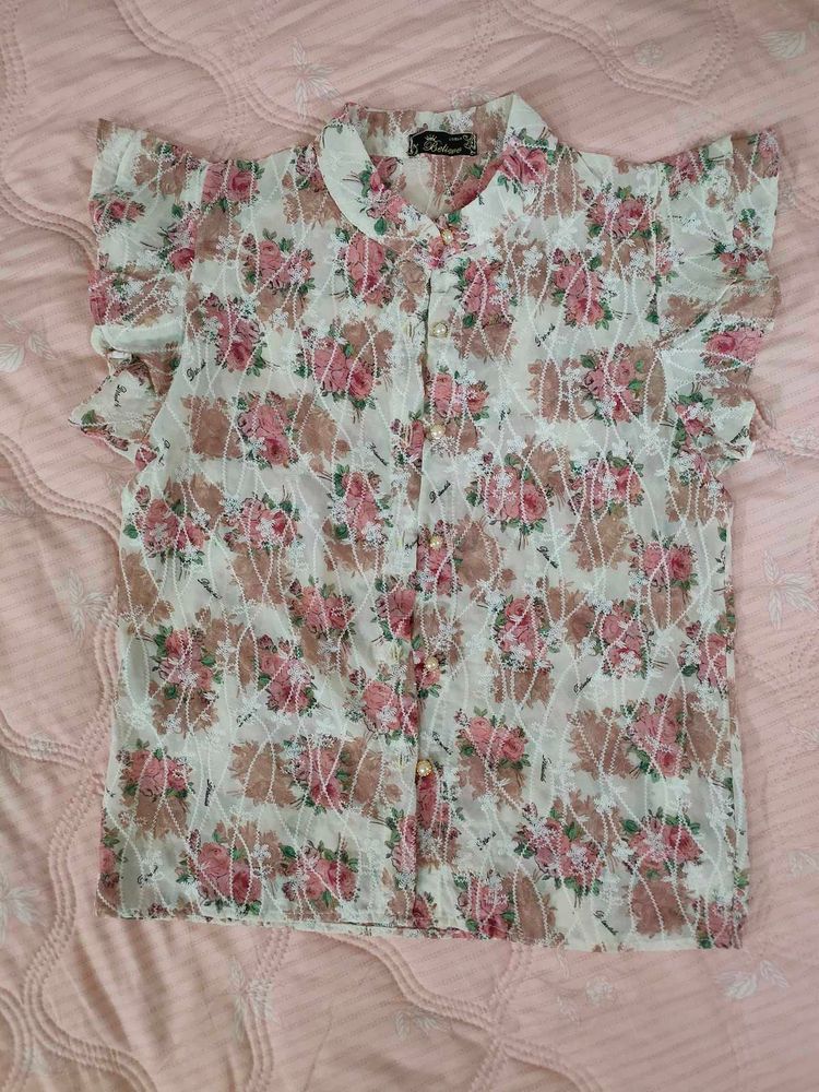 Chic Floral Print Button-Up Top