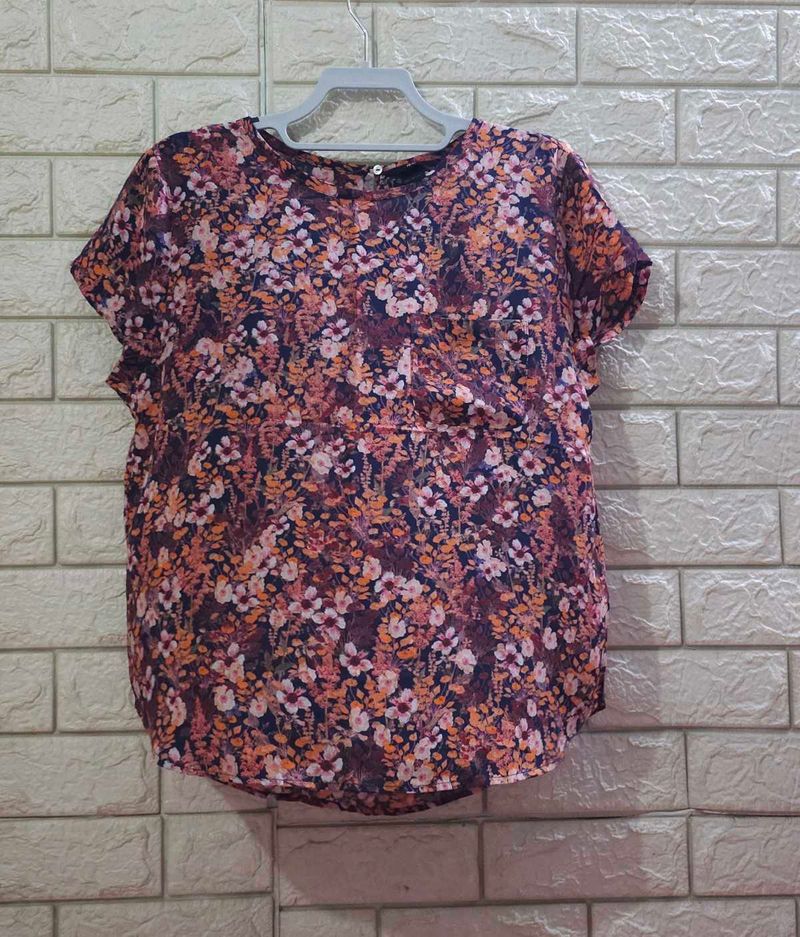H&amp;M Floral Print Short-Sleeve Blouse, Size 40