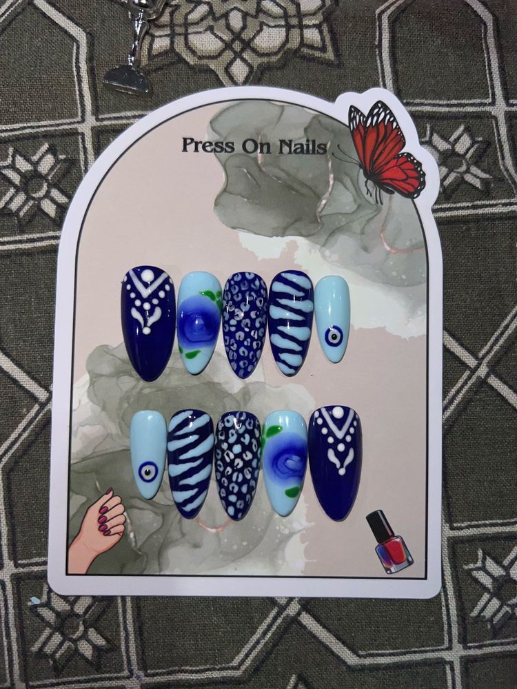 Press On Nails - Blue Nail Art Set