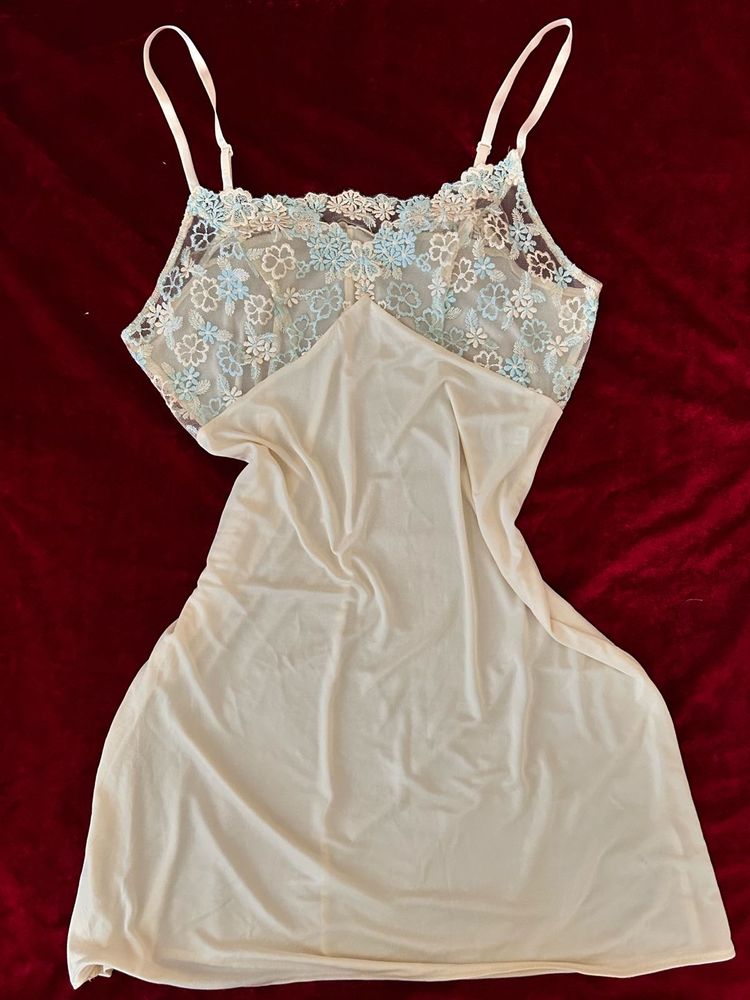 Lace Trim Silk Nightdress