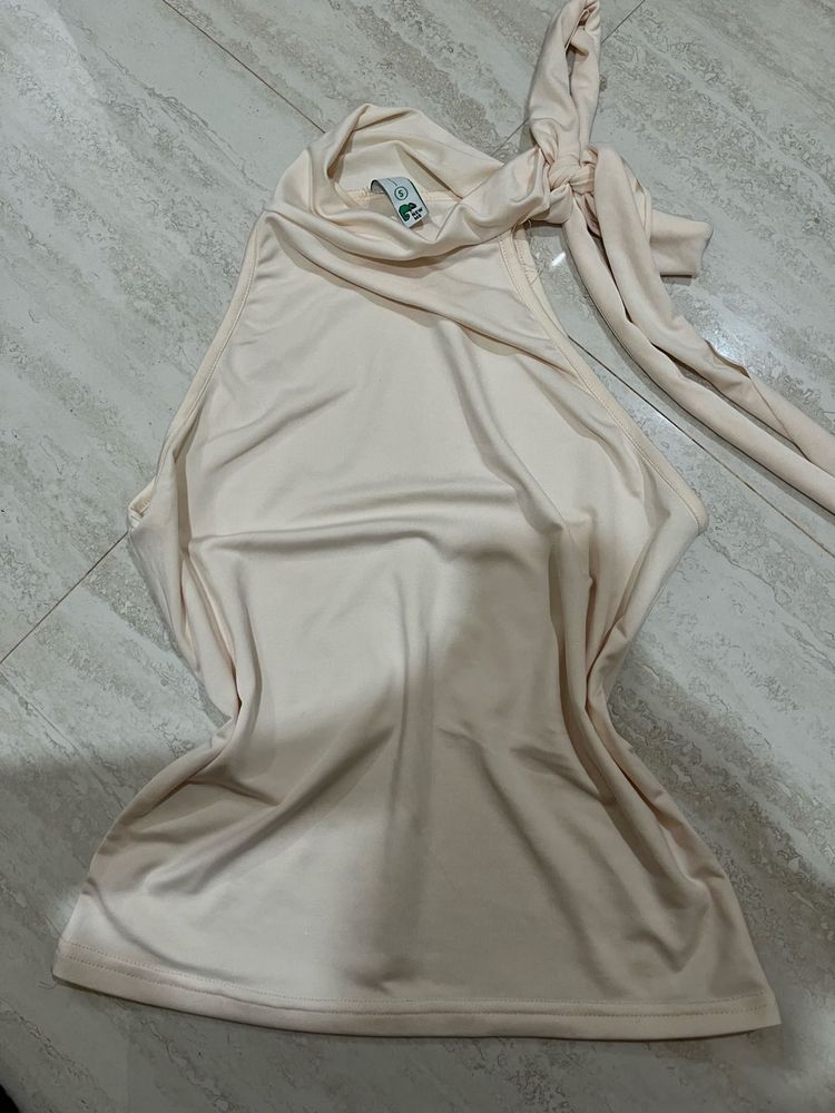Sleek Cream Halter Neck Top