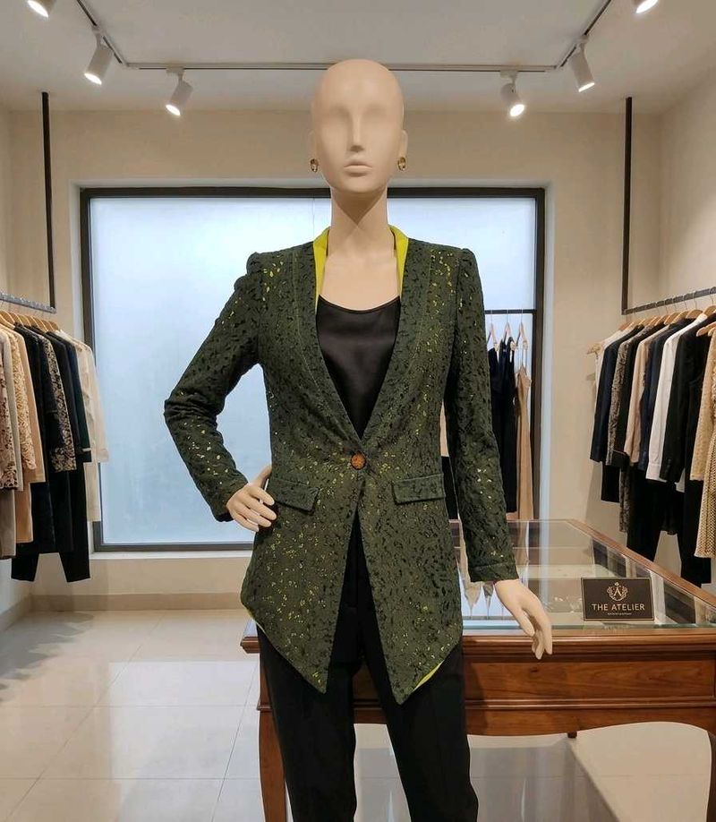 Chic Olive Green Textured Blazer