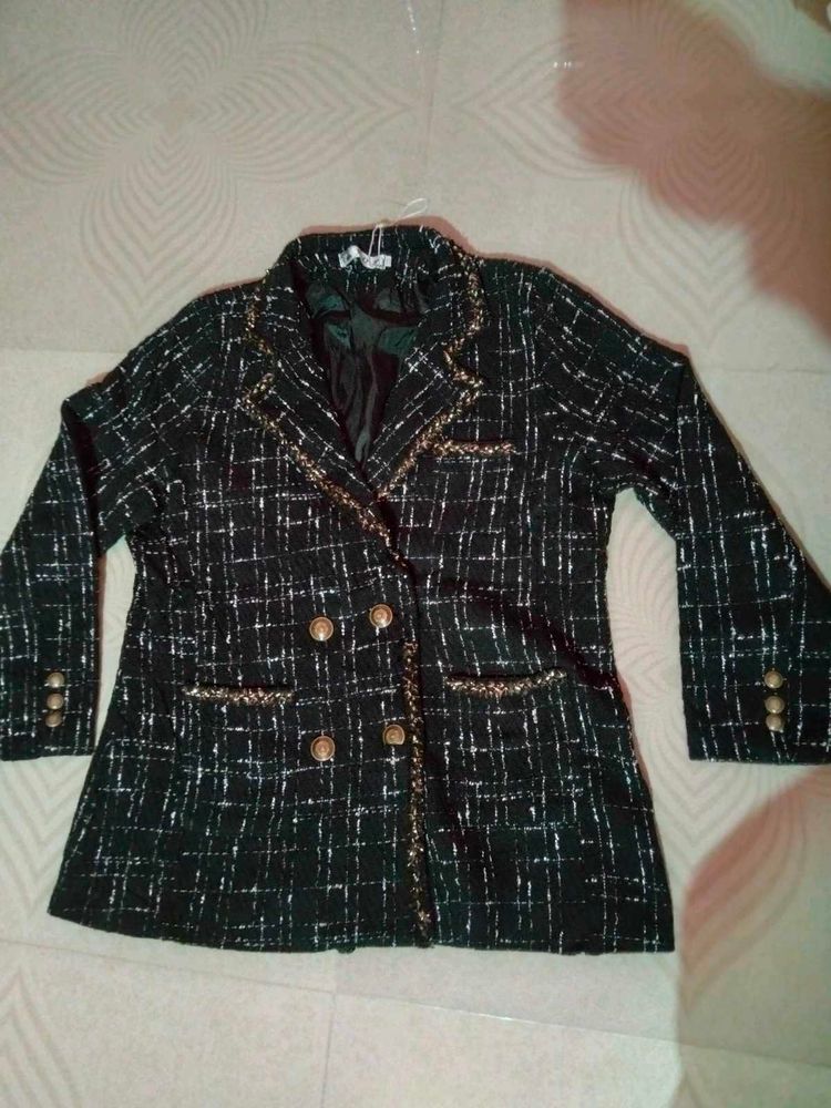 Tweed Blazer with Gold Details