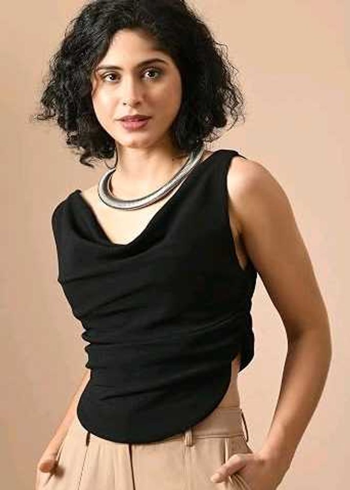 Sleek Black Cowl Neck Sleeveless Top