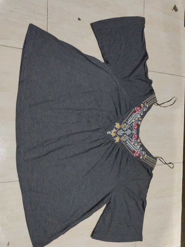 Gray Embroidered Top