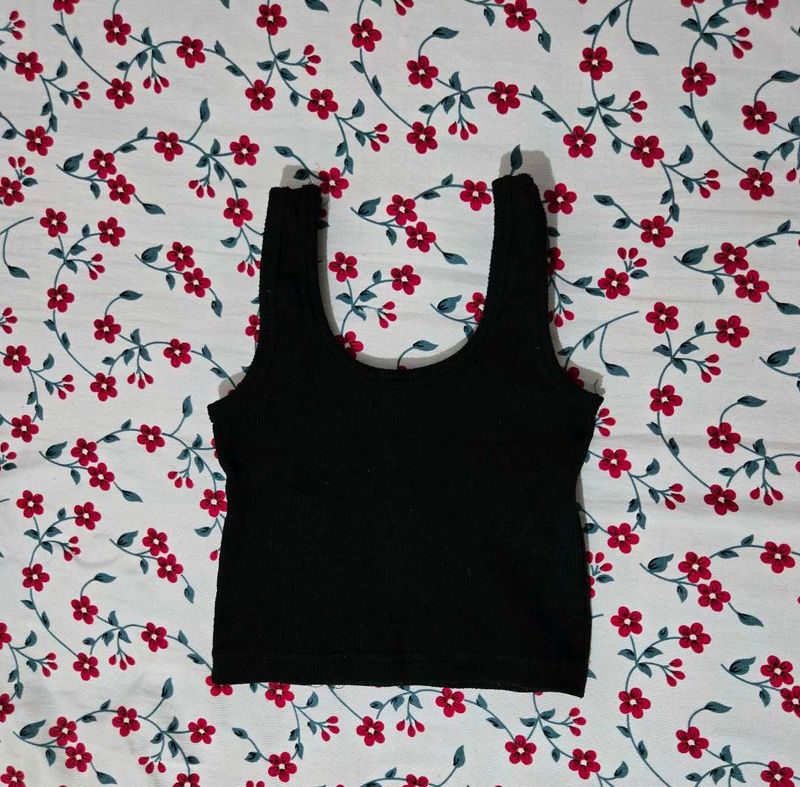 Black Ribbed Crop Tank Top