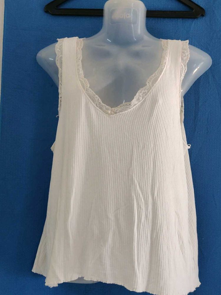 White Lace Trim Camisole Top