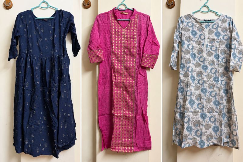Three Women's Kurtas - Blue, Pink, Floral