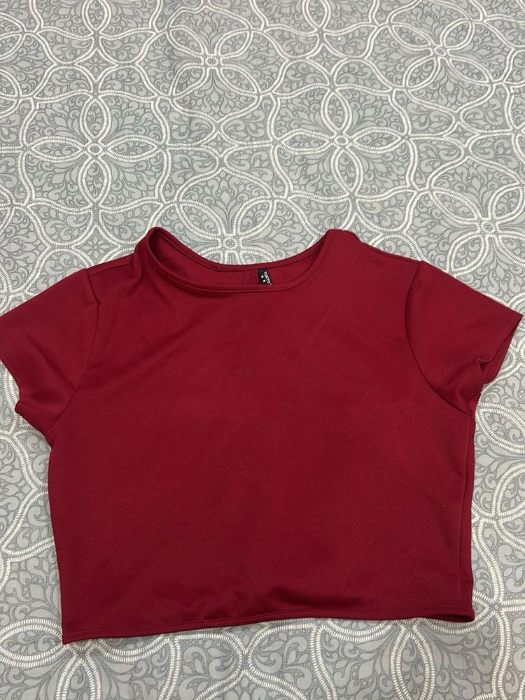 Maroon Cropped High Neck Top