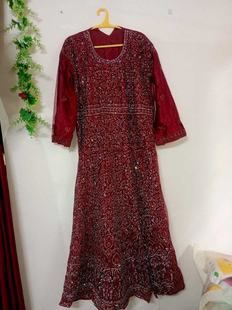 Sale !! Maroon Bridal Gown (semi stitched)