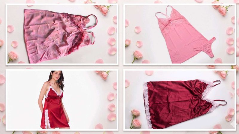 Lace Trimmed Satin Nighties  combo Set