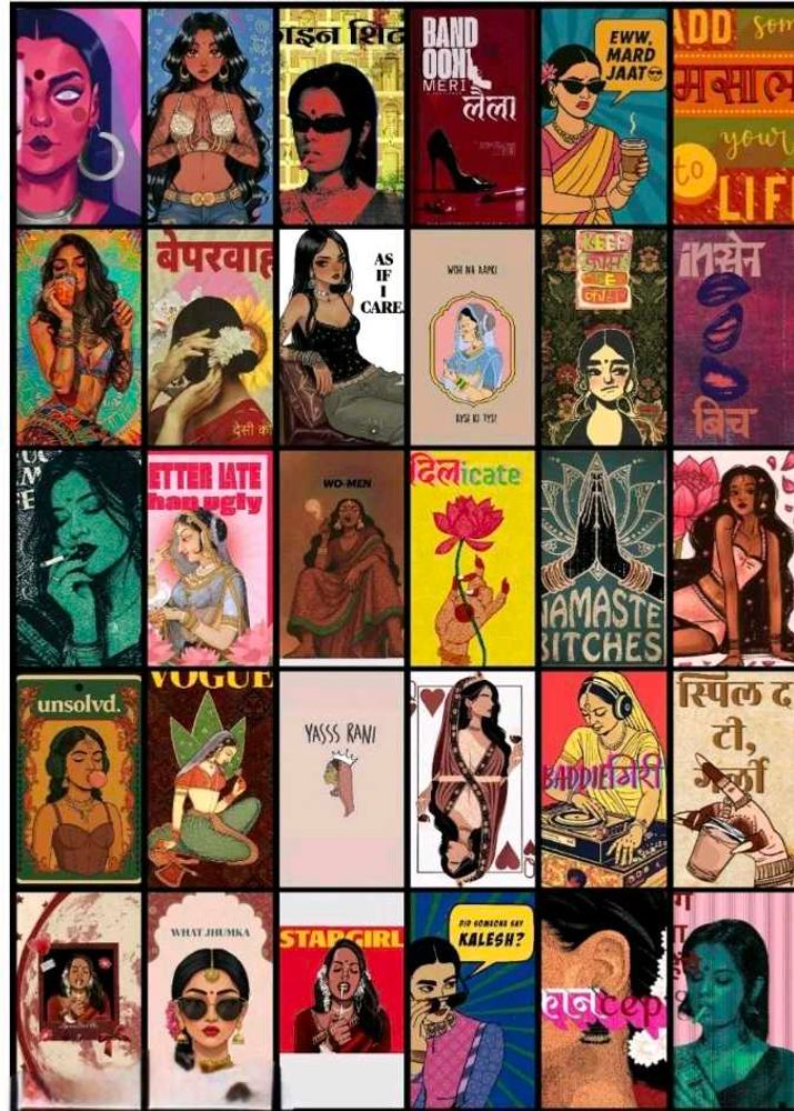 Aesthetic desi baddie poster card combo of 30 pc