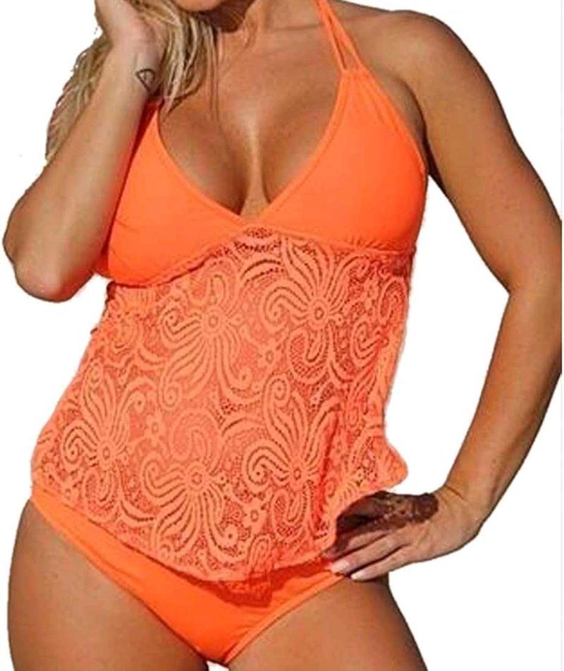 I. Orange Lace Tankini top