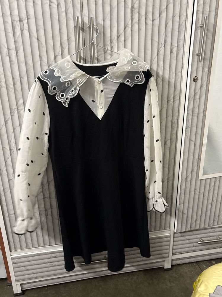 Chic Black &amp; White Dress with Peter Pan Collar