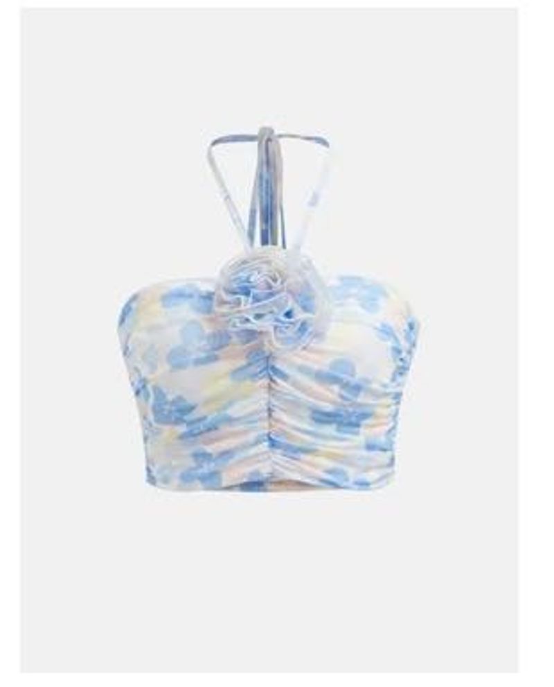 Floral Ruched Halter Neck Crop Top