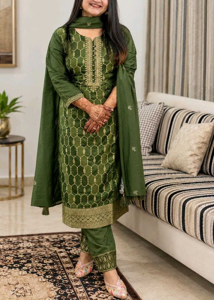 Olive Green Embroidered Suit