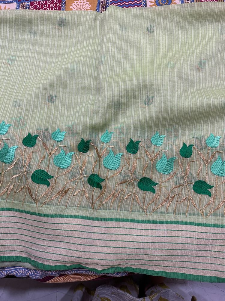 Elegant Light Green Embroidered Saree
