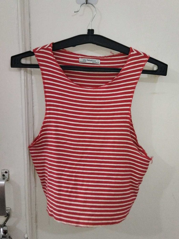 Red &amp; White Striped Crop Top