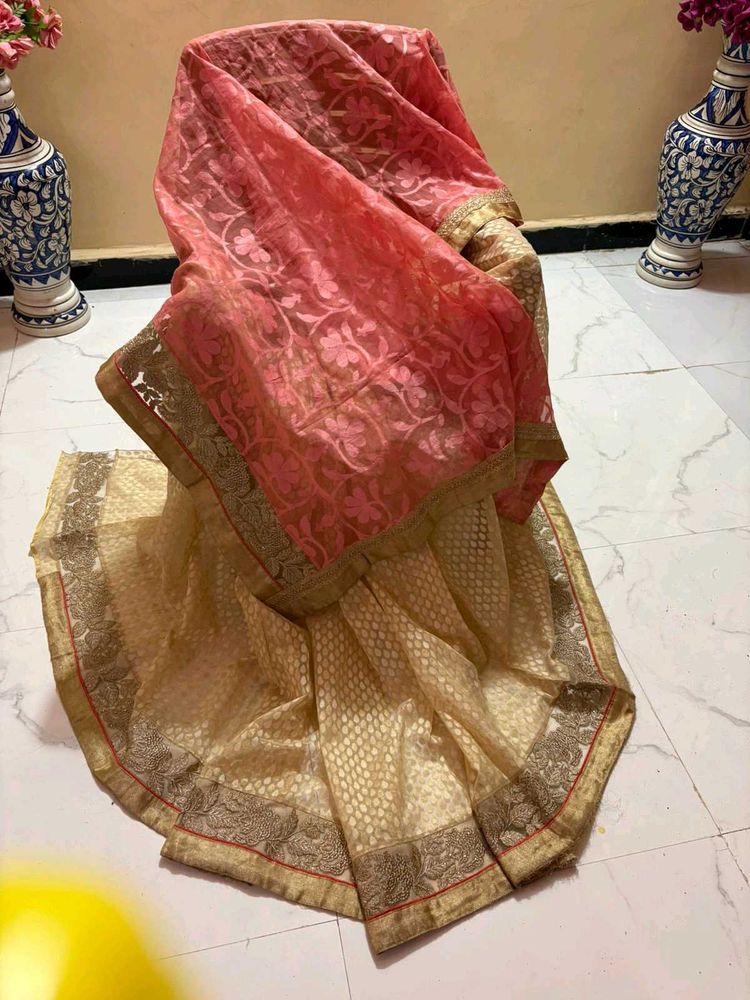 Beautiful Peach &amp; Gold Saree