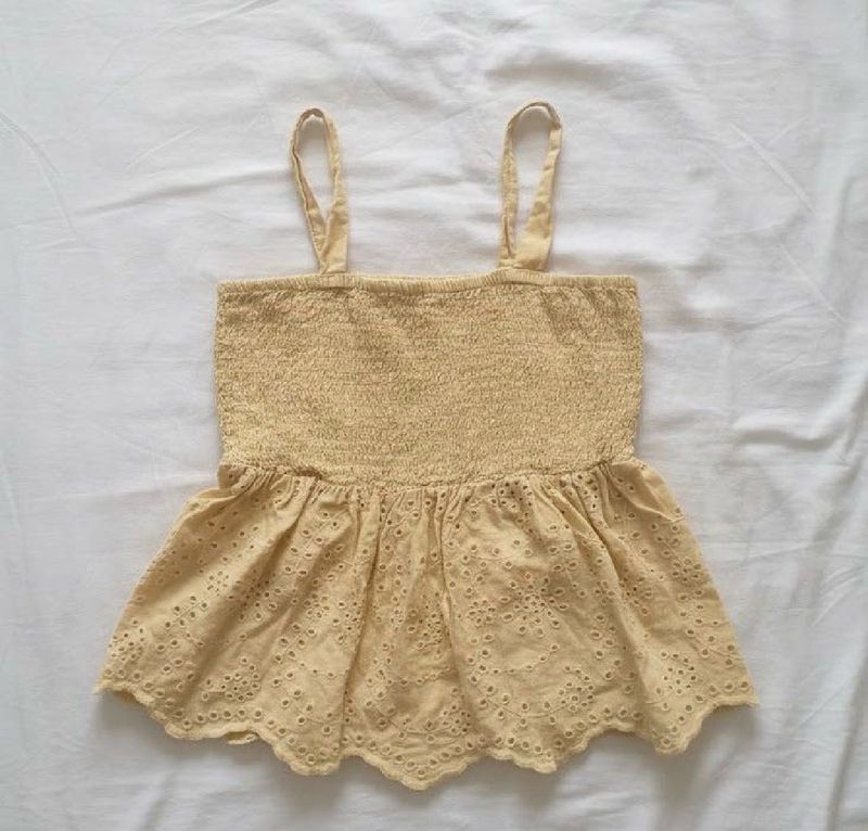 Smocked Eyelet Peplum Top