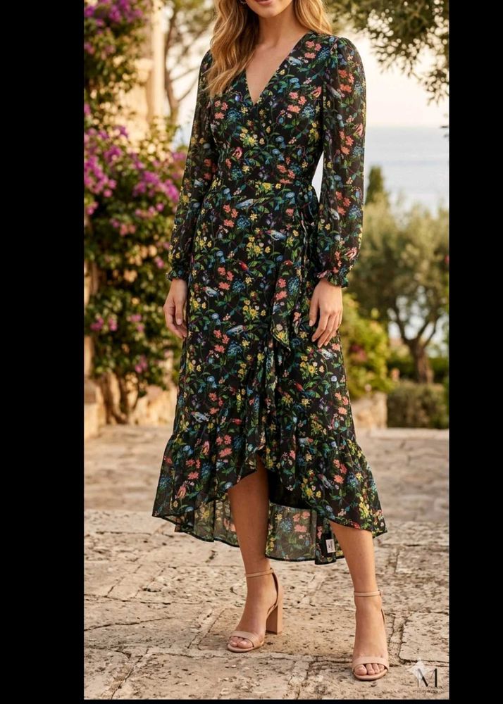 URBANIC - Floral Wrap Midi Dress