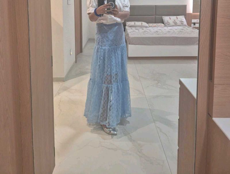 Light Blue Lace Maxi Skirt