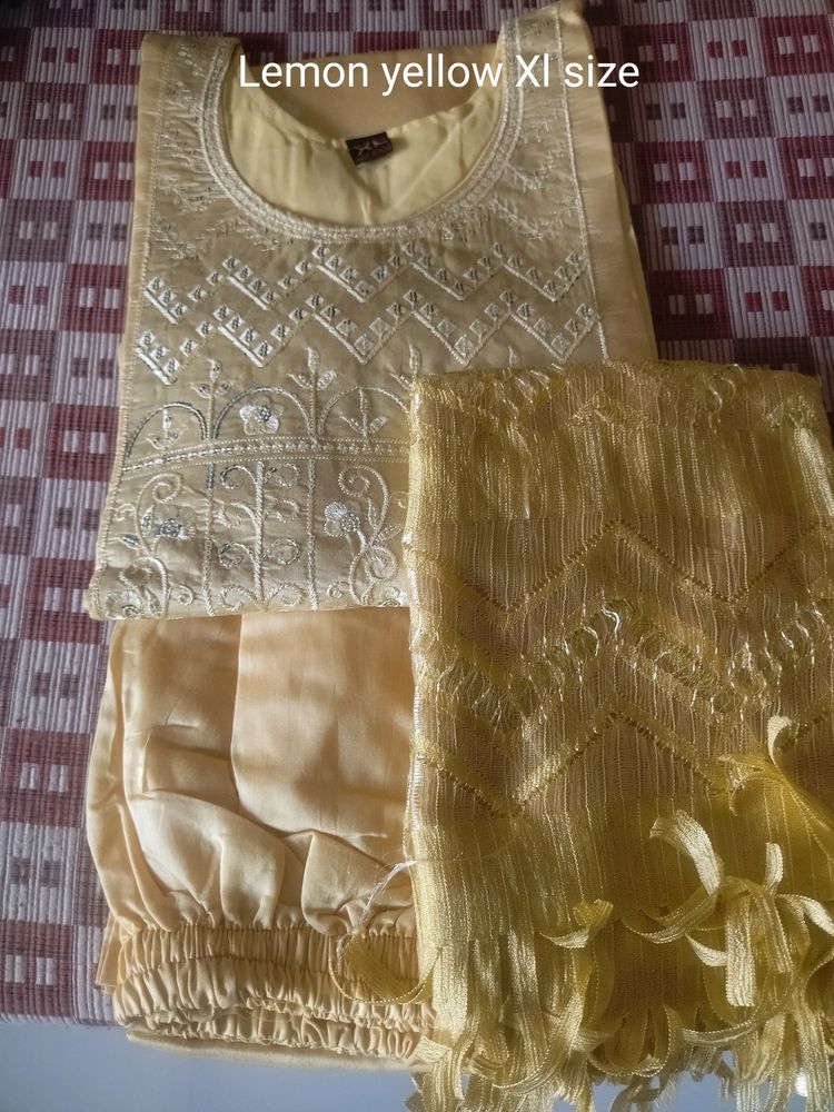 Cotton Silk Kurta Set With Dupatta L , Xl