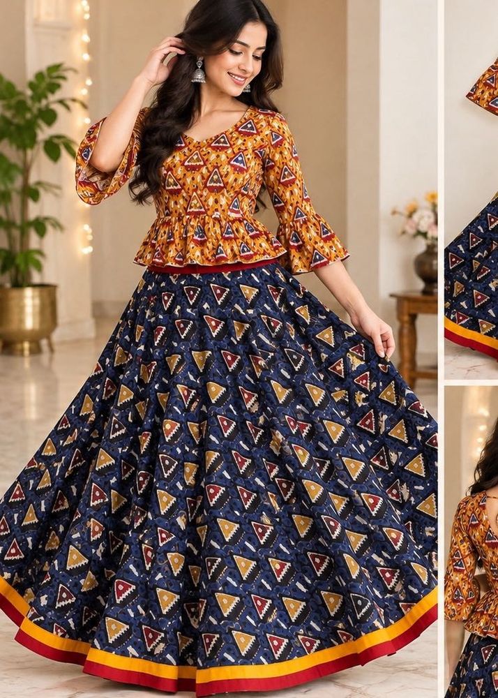 Blue printed ethnic lehenga set