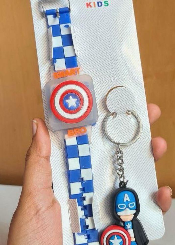 Kids Captain America Band &amp; Keychain- Set of 3