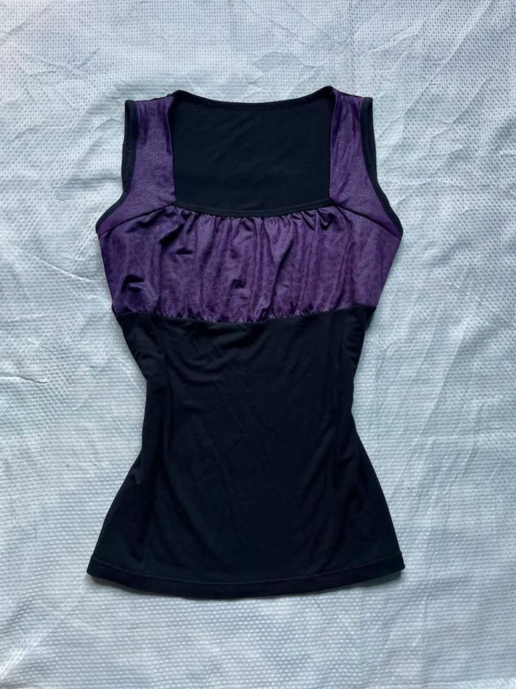 Purple &amp; Black Ruched Tank Top