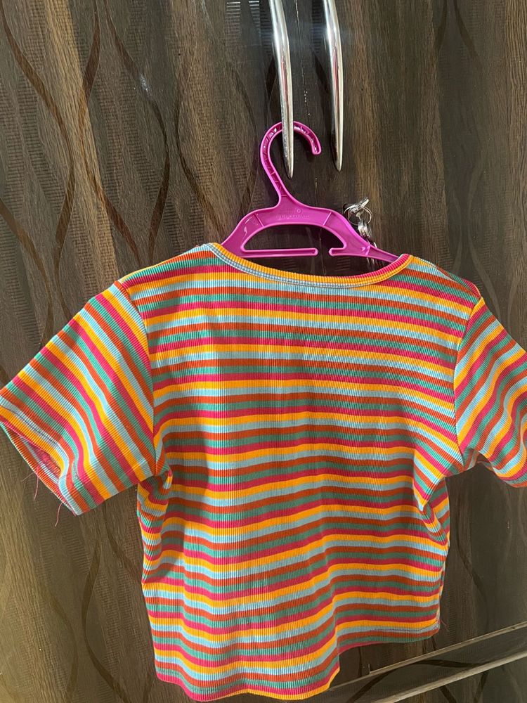 Colorful Striped Cropped T-Shirt