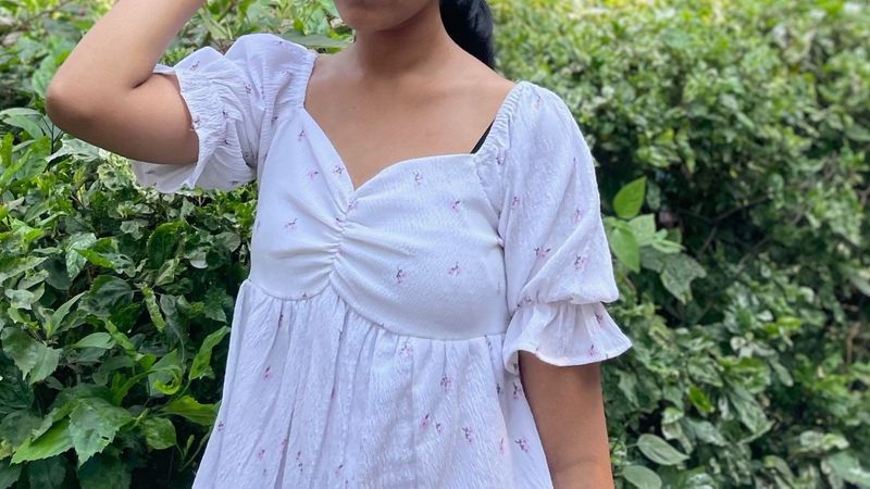 Floral White Babydoll Top