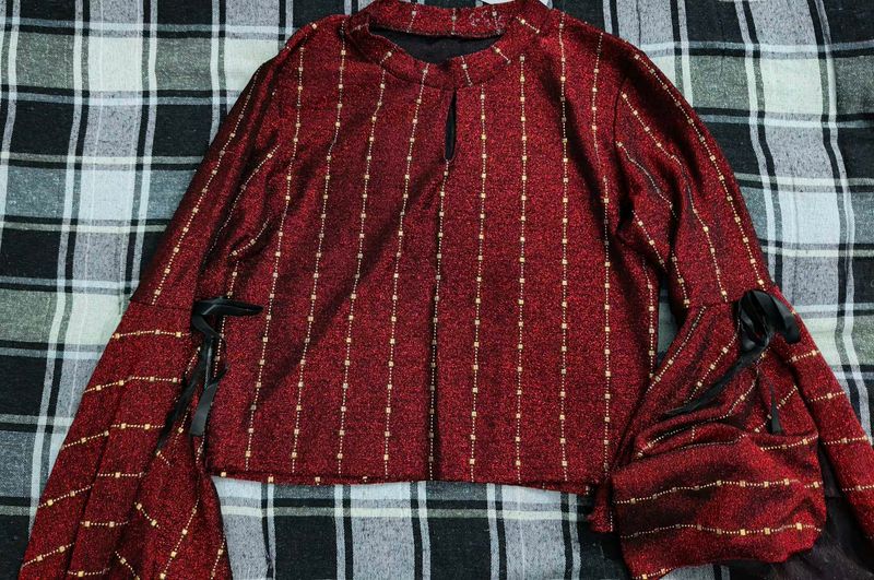 Sparkly Bell Sleeve Red Top