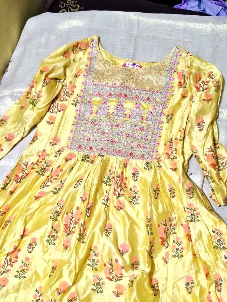 Yellow Embroidered Ethnic Gown