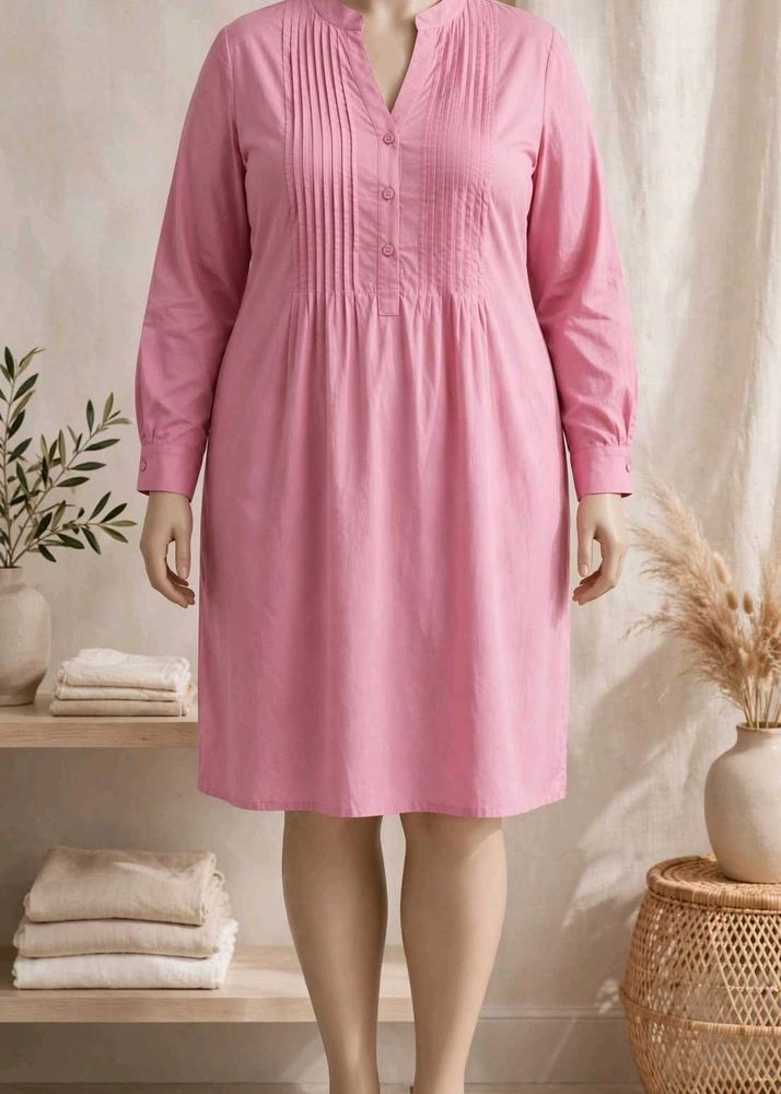 Chic Pink Pleated Midi Dress
