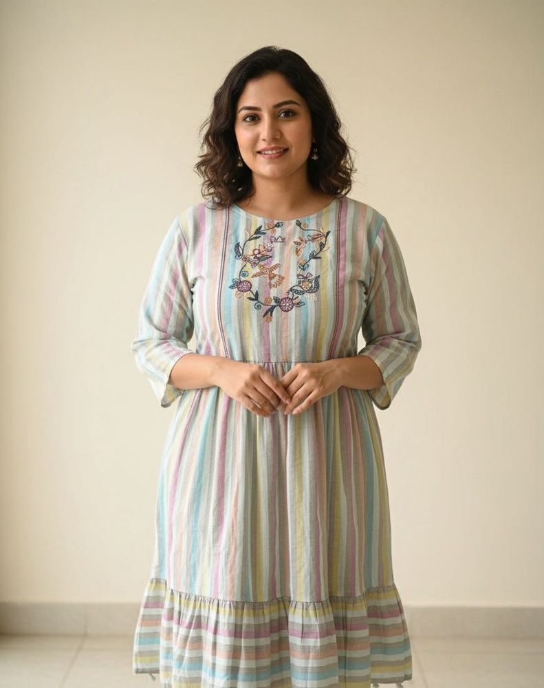 Striped Embroidered Dress