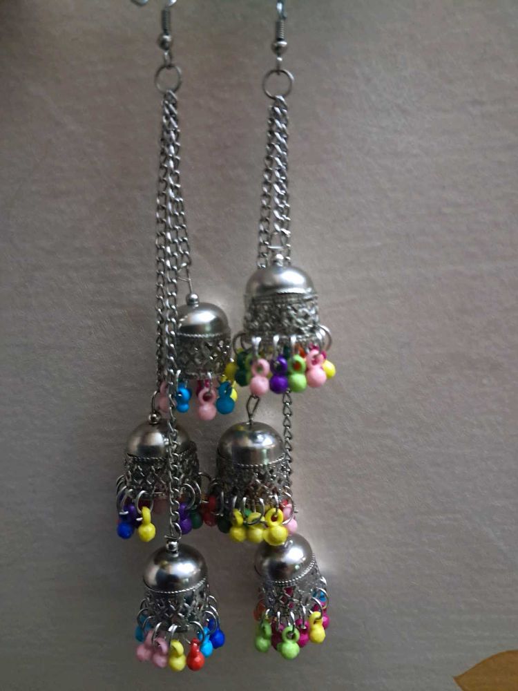 Silver 3 Layer Jhumki Earrings