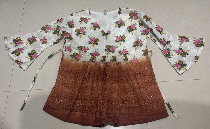 Floral Print Kurta with Bell Sleeves