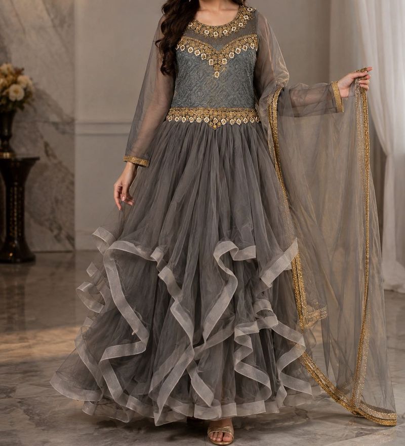 Stunning Grey gown with dupta