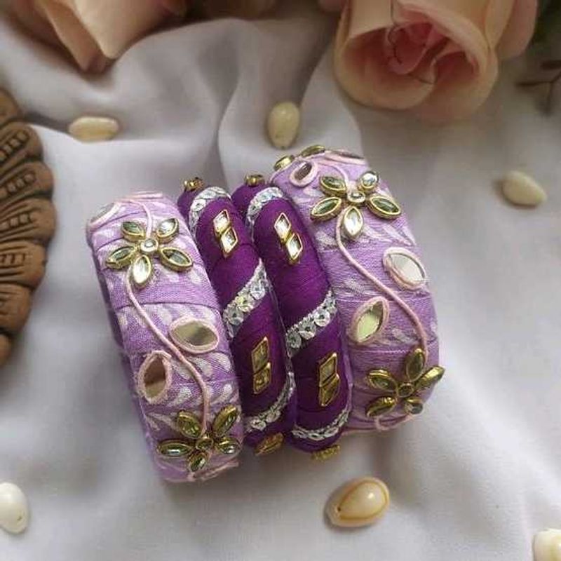 Exquisite Purple &amp; Lavender Silk Thread Bangles🪻