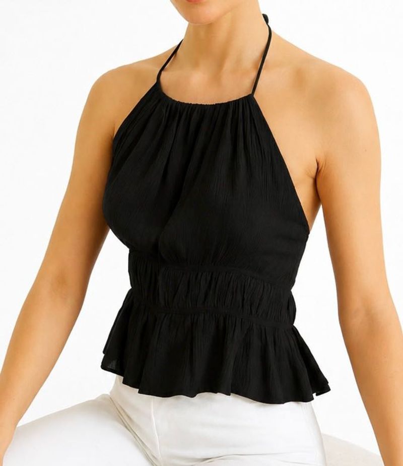 Black Halter Neck Backless Top