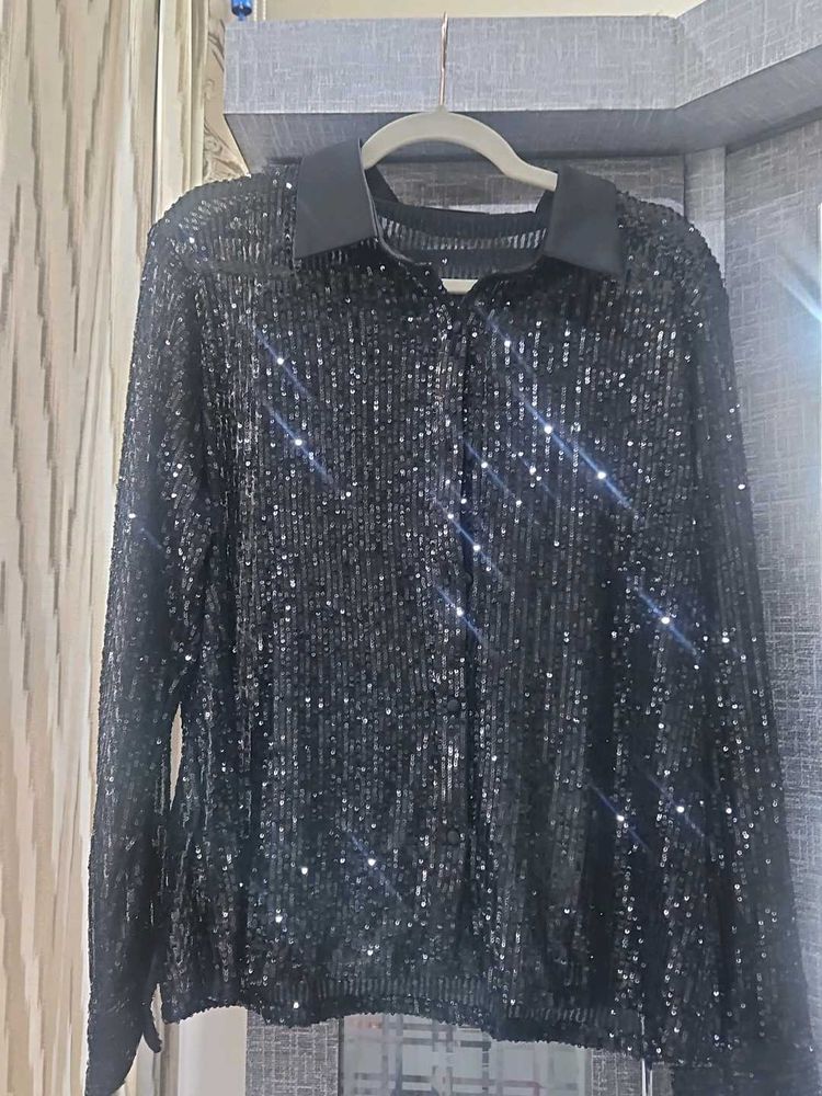 Sparkly Black Sequin Shirt....only 1 time wear