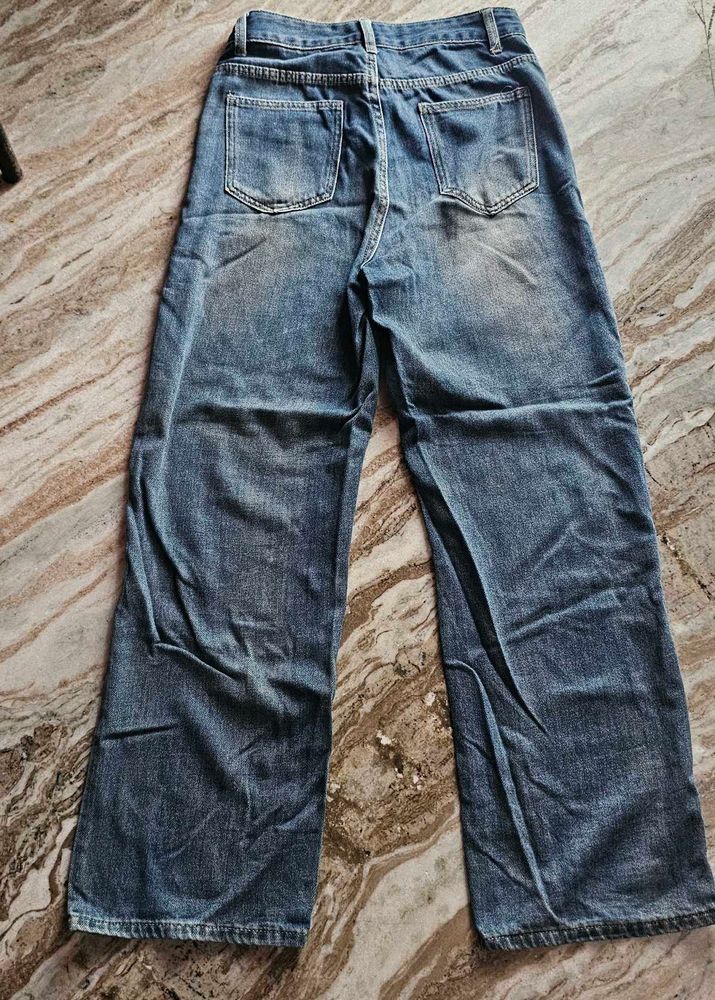 Vintage Wash Wide Leg Jeans